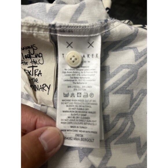 TED BAKER London Men's Shirt Black/White Stars S/S Linen/Cotton Size 3/US Medium - Picture 13 of 13